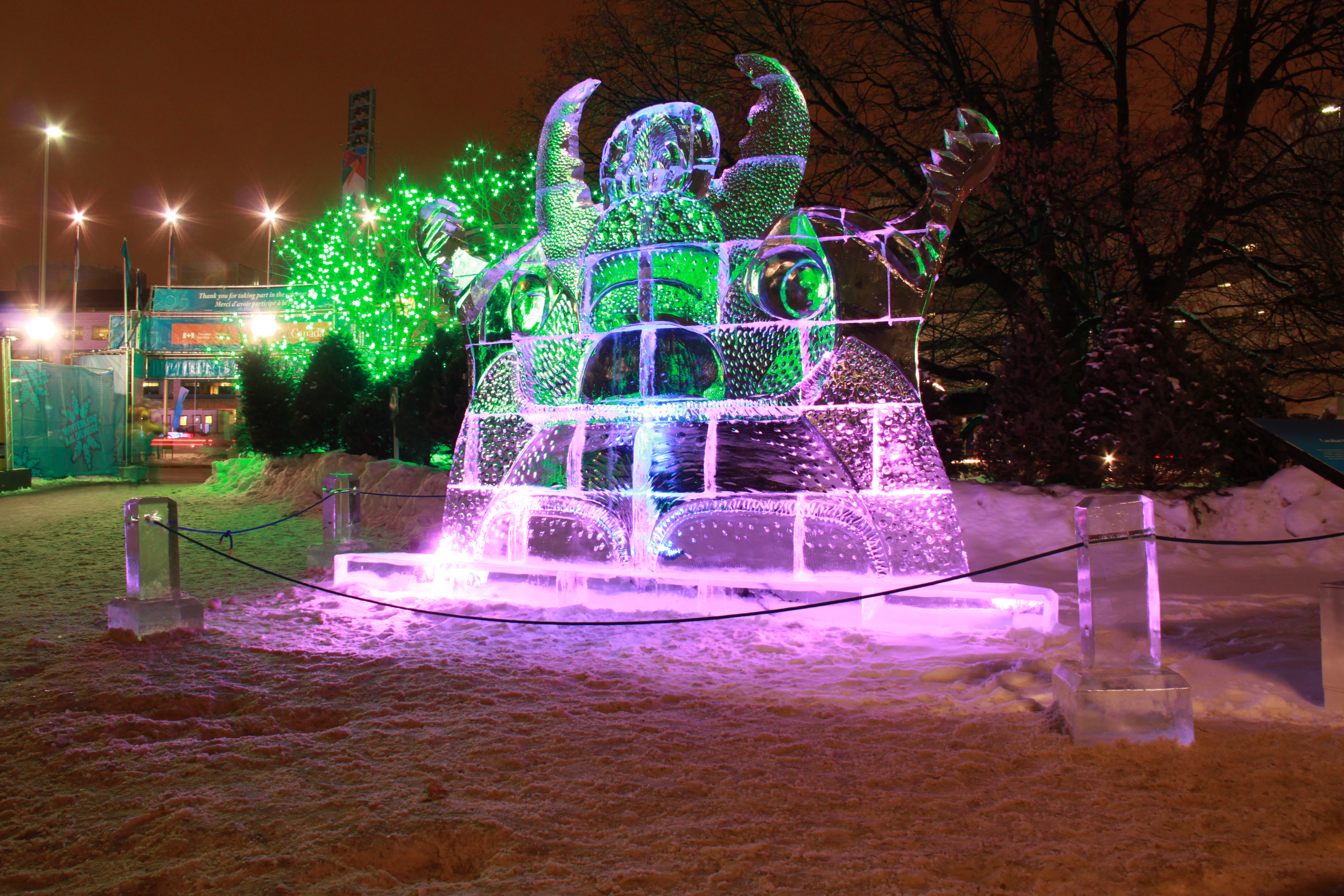 Winterlude Ice sculpture at Confederation Park in Ottawa, Ontario.